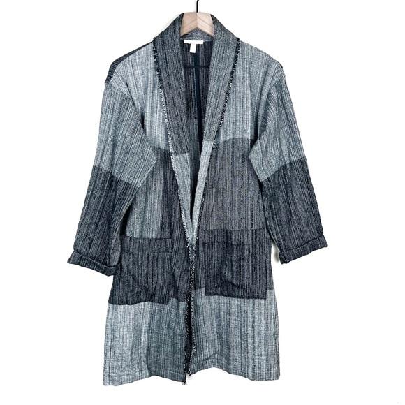 Eileen Fisher Hazy Blocks Shawl Collar Long Jacket - Picture 6 of 15